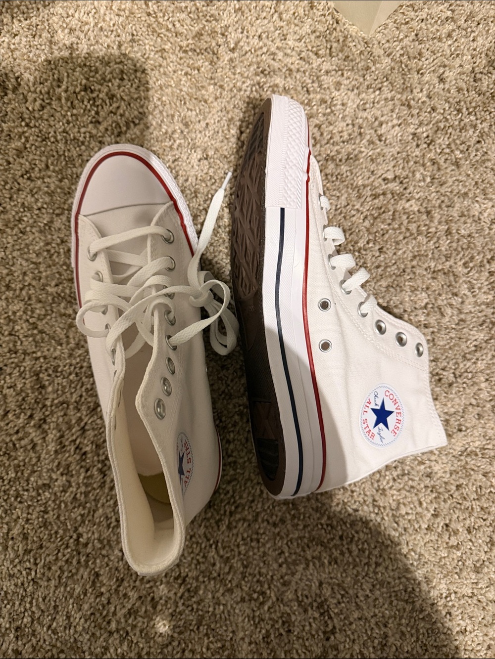 Converse White High Top Sneakers with Red & Navy Accents - women’s 9.5